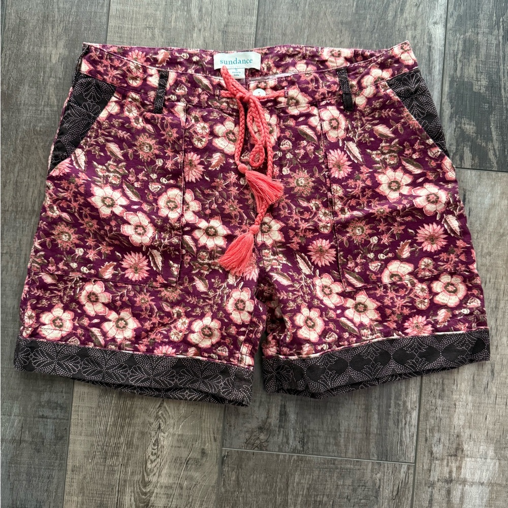 Sundance Bermuda Shorts with Burgundy and Black Floral Design
